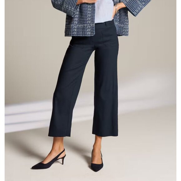 J Jill Linen Stretch Wide Leg Crop Women's Size Large Tall Navy Blue Pants - Picture 1 of 13